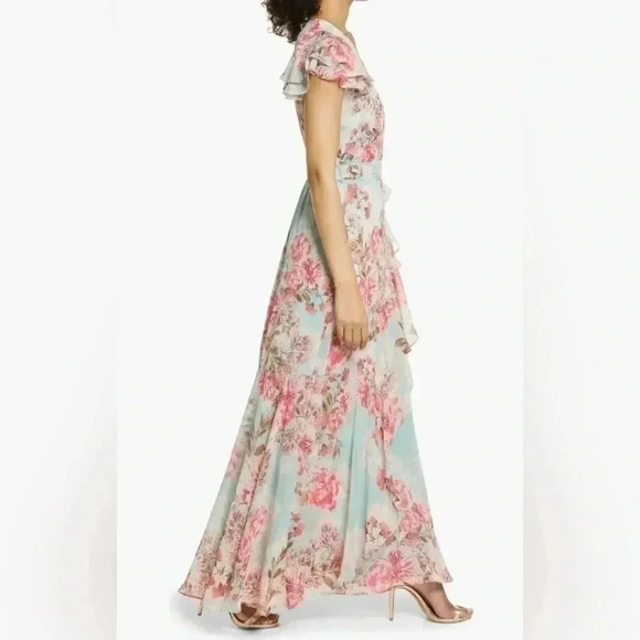Eliza J Dresses & Skirts - Eliza J Women’s Mint Green Flutter Floral Midi Sleeveless Belted Dress Size 8